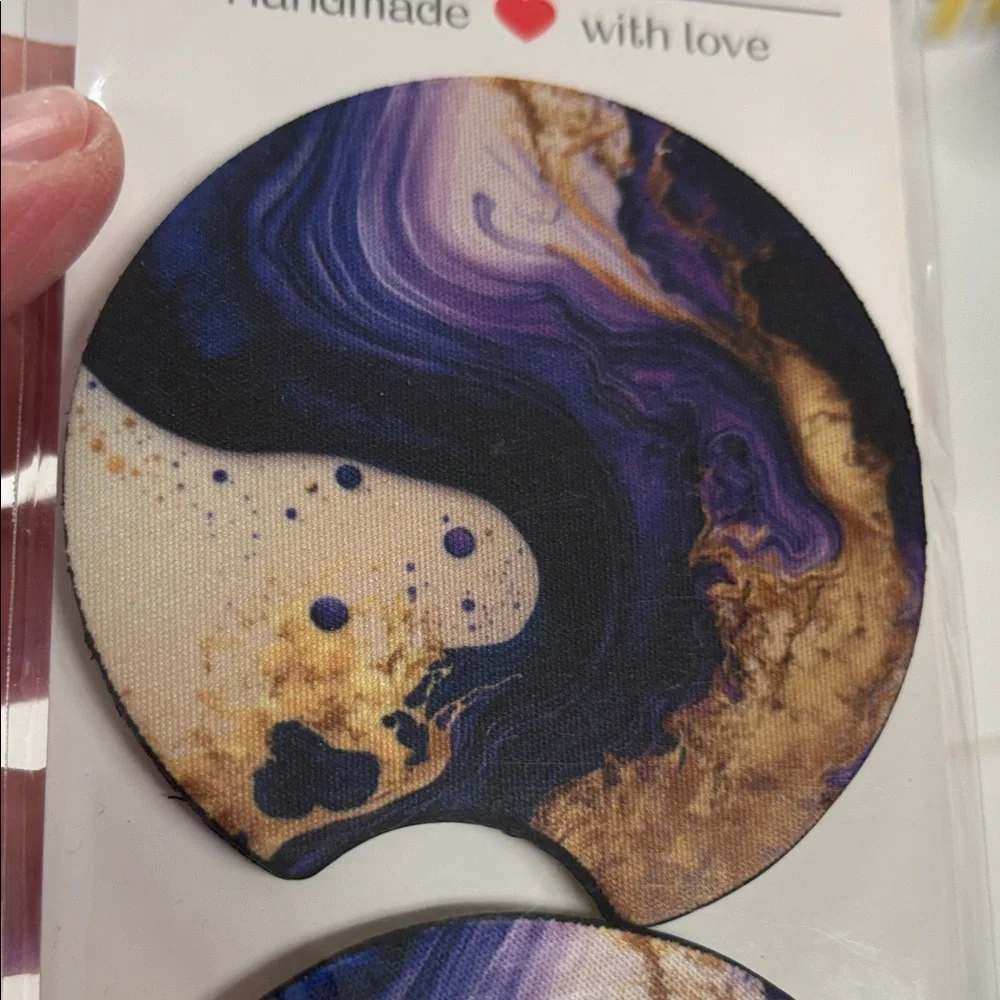 Handmade Car Coasters in Purple and Gold Marble Design